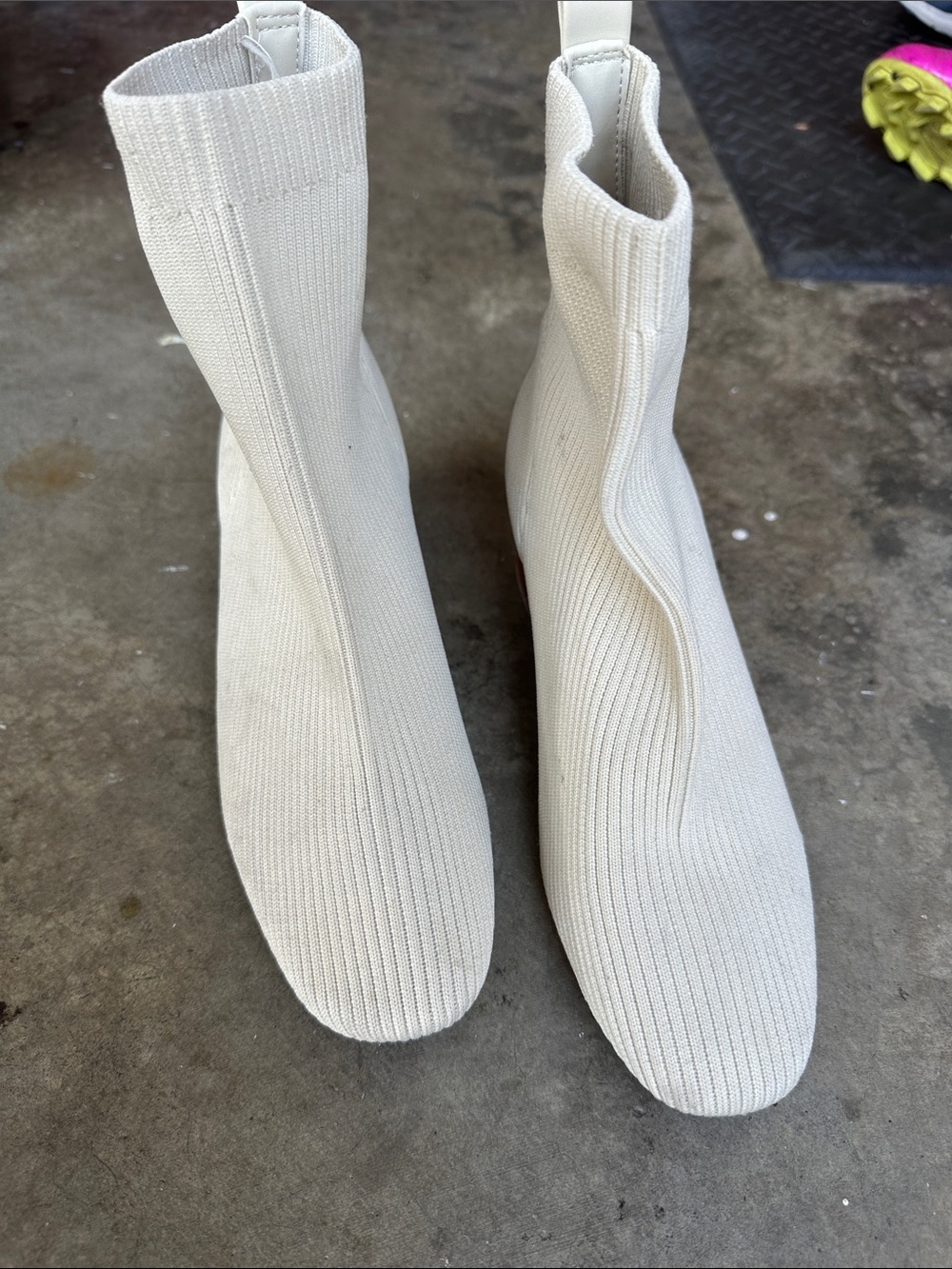 Joie Cream Stretch-Knit Sock Heeled Boots with mystery jewelry piece